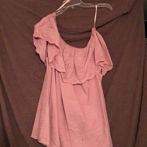 One shoulder pink top